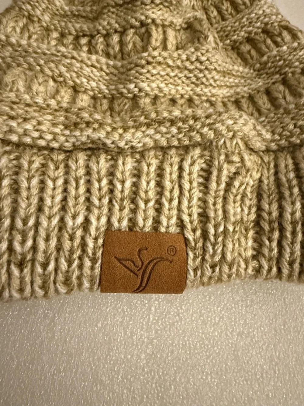 Beanie Tail Messy Bun Hat Knit Ponytail Beanie - Tan/Taupe